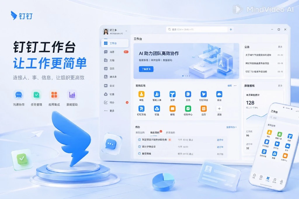 钉钉网页版操作界面与协同办公交互展示